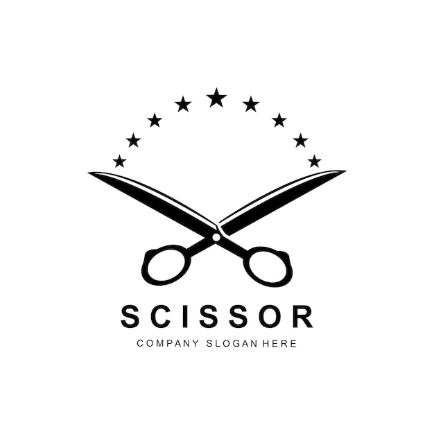 Tijeras diseño de logotipo vector ilustración herramienta de corte icono etiqueta banner y barber company marca