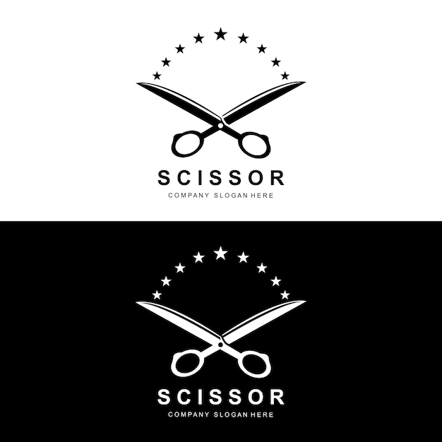 Tijeras diseño de logotipo vector ilustración herramienta de corte icono etiqueta banner y barber company marca