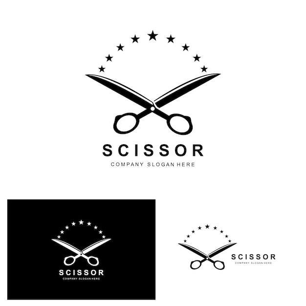 Vector tijeras diseño de logotipo vector ilustración herramienta de corte icono etiqueta banner y barber company marca