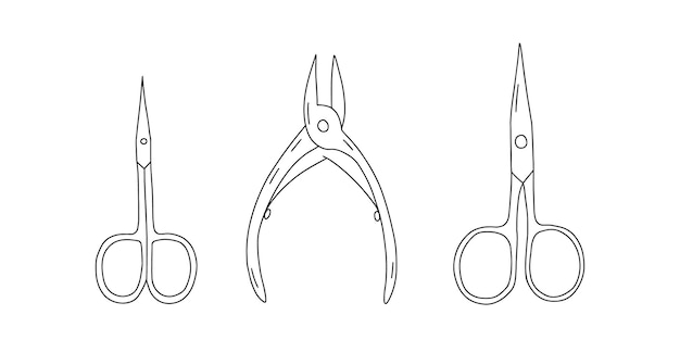 Tijeras de manicura vectorial ilustración de garabato tijeras dibujadas a mano para set de manicura y pedicura