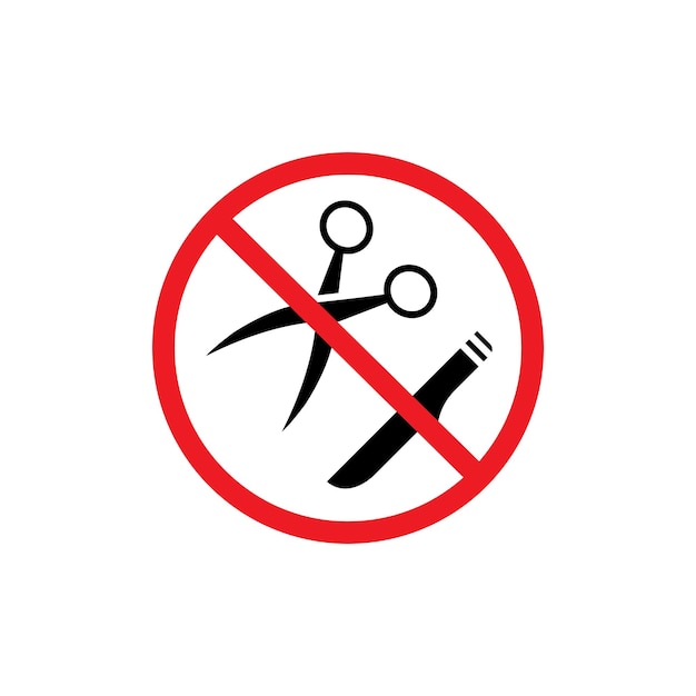 Sin tijeras o sin cuchillos Signo Icon Set Cuchillos y tijeras afilados Objetos prohibidos Símbolo vectorial en un estilo negro lleno y delineado Signo de precaución de corte