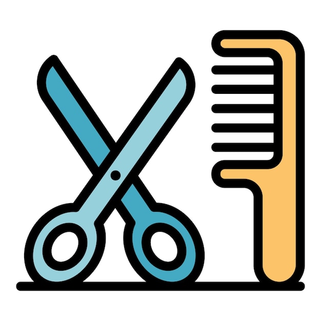 Tijeras y peine icono Contorno tijeras y peine vector icono color plano aislado
