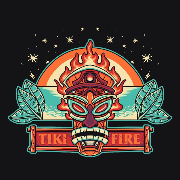 Tiki fuego verano vector retro ilustración