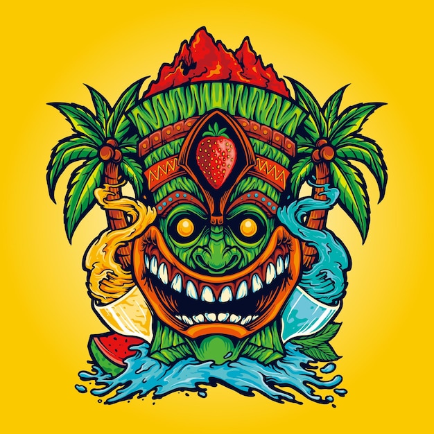 Tiki Tropical Cocktail Drinks Ilustraciones vectoriales clásicas para su trabajo Logotipo, camiseta de merchandising de mascota, diseños de pegatinas y etiquetas, carteles, tarjetas de felicitación publicitarias de empresas comerciales o marcas.