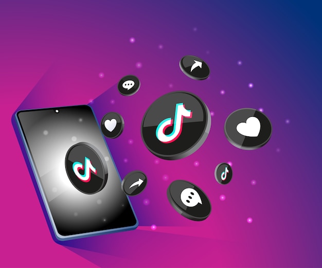 Vector tiktok 3d iconos de redes sociales con smartphone
