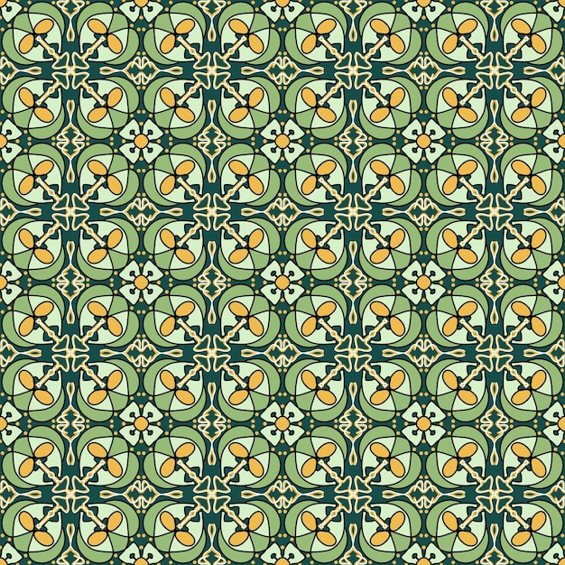 Tiles florales geométricos repetidos con paleta de colores verde y amarillo