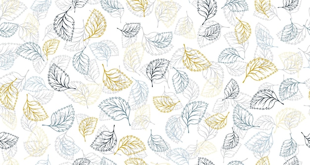 Tilo, abedul o albahaca, hojas, contorno, vector, seamless, patrón, gr