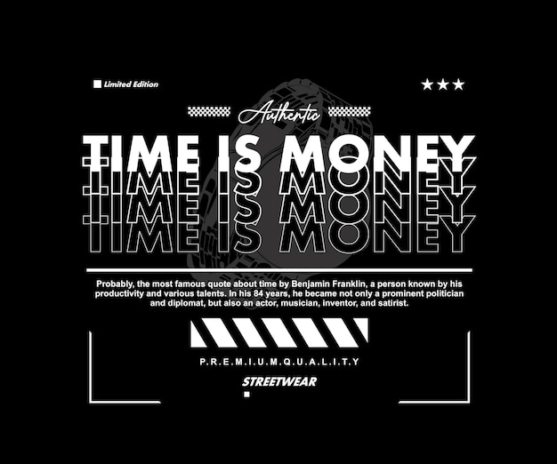 Time is money, cartel retro, diseño gráfico estético para camiseta callejera