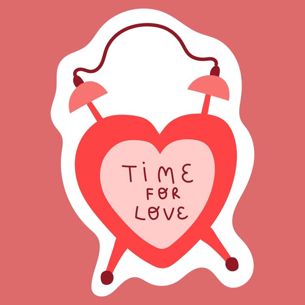 Time to Love vector pegatina alarma Despertador de dibujos animados aislado en rosa
