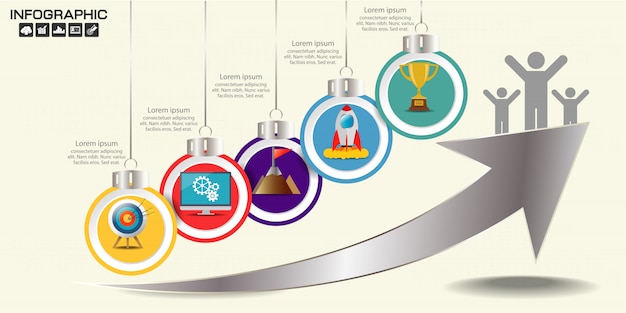 Timeline arrow infografía plantilla cinco opciones