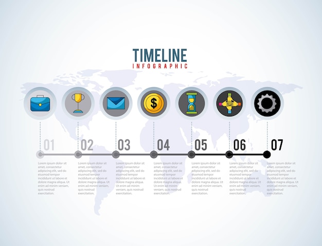 Vector timeline infographic mundo empresarial progreso dinero éxito