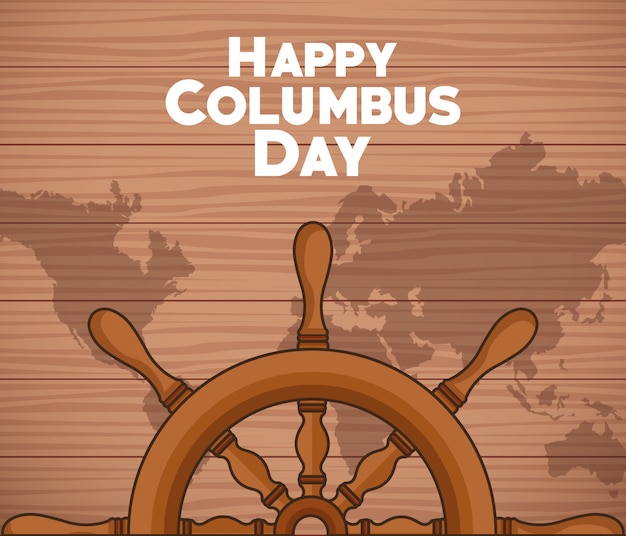 Timón de barco y diseño happy columbus day
