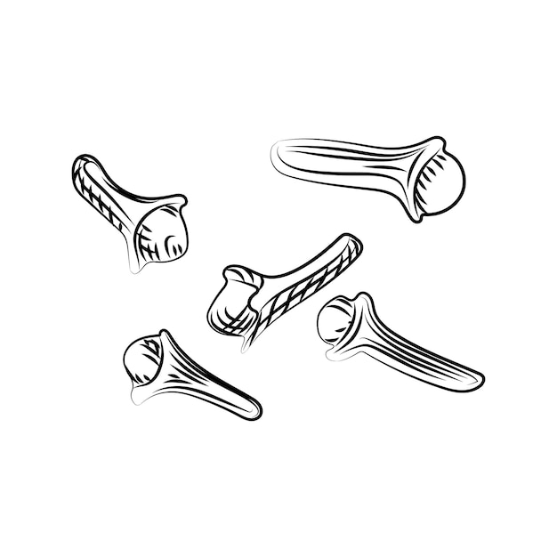 Tinta de clavos secos dibujados a mano aislados sobre fondo blanco. Estilo grabado. Ilustración vectorial
