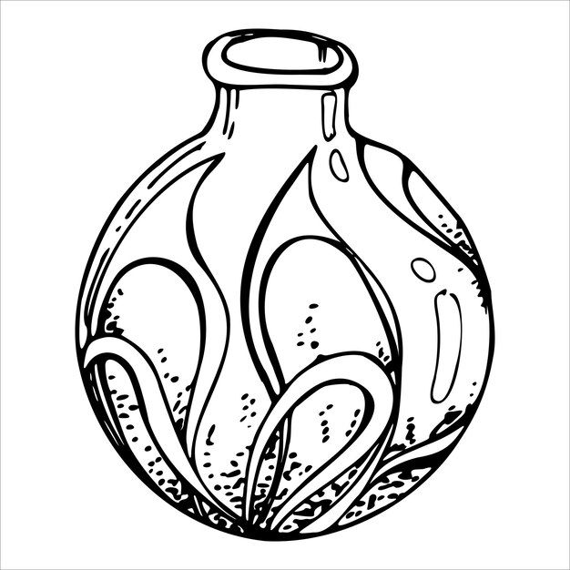 Tinta dibujada a mano vector frasco de vidrio frasco botella para poción boceto ilustración arte brujería medicina química alquimia objeto aislado contorno diseño tiendas logotipo imprimir sitio web tarjeta folleto