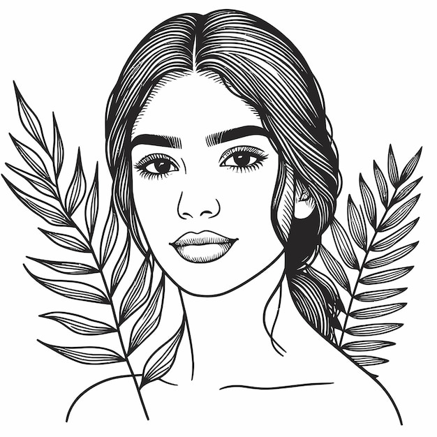 Vector tinta de línea vectorial de retrato femenino básica