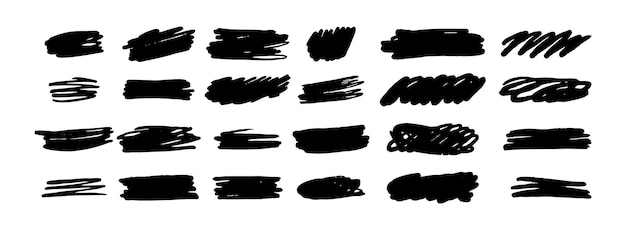 Tinta pincel forma trazos conjunto pinceles líneas pintura negra grungy elemento gráfico dibujado a mano aislado