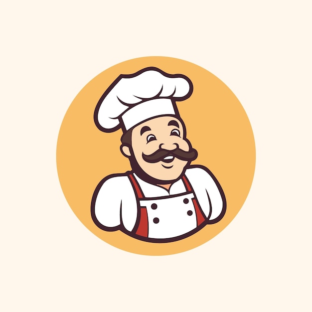 Tío feliz y sonriente Un vector de dibujos animados de chef con sombrero blanco y uniforme