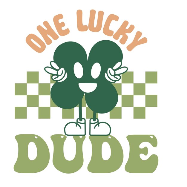 Un tipo afortunado Día de San Patricio Diseño tipográfico con CartoonStyle Signo de paz de trébol de cuatro hojas