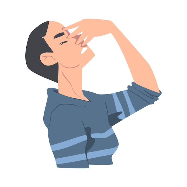 Un tipo avergonzado cubriendo su cara con una ilustración vectorial al estilo de dibujos animados