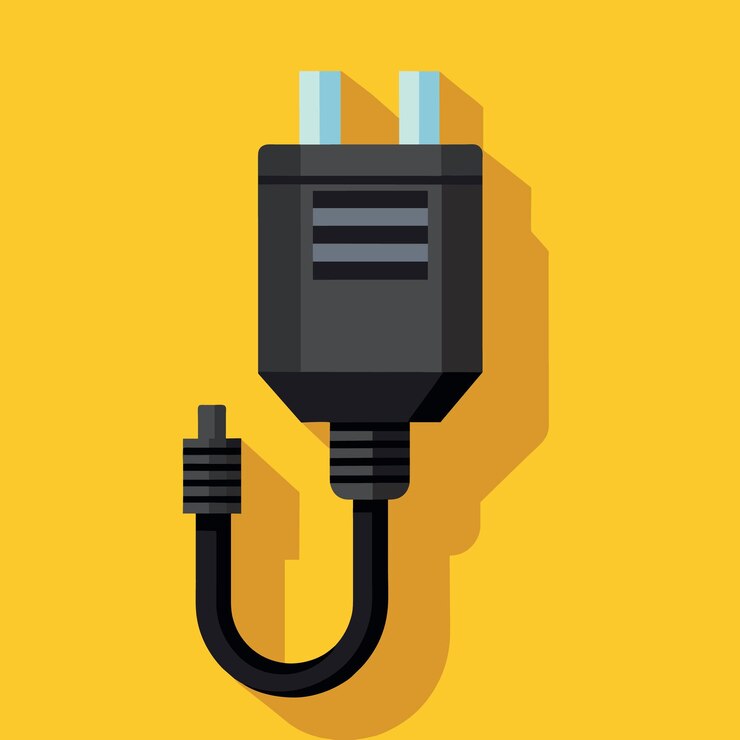 Vector tipo c negro conector de enchufe eléctrico en fondo amarillo con copia de espacio de energía y consumo de energía