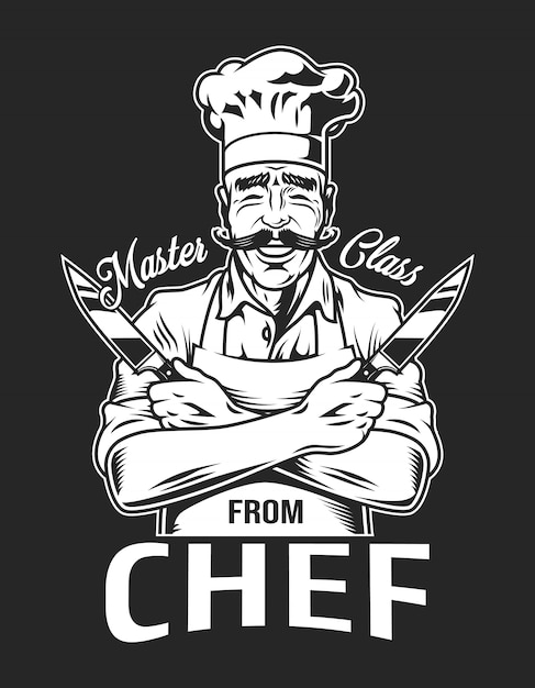 Vector tipo de chef sonriente vintage