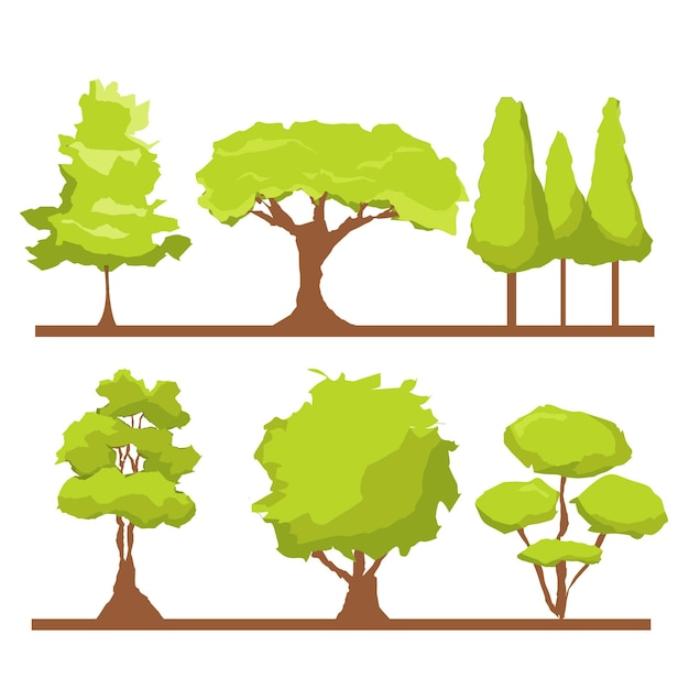 Tipo de diseño plano de colección de árboles.
