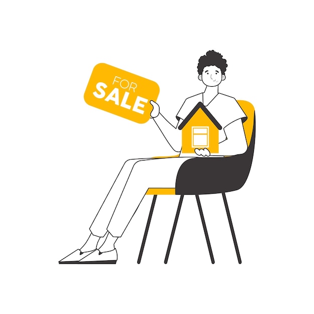 El tipo es un agente de bienes raíces Lineart estilo de moda ilustración vectorial aislado