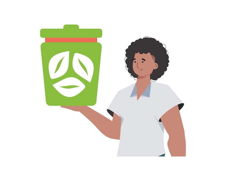 Vector el tipo es representado hasta la cintura y sostiene una urna en sus manos el concepto de reciclaje y cero residuos aislado sobre fondo blanco ilustración vectorial estilo plano y moderno
