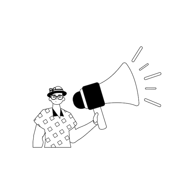 El tipo está sosteniendo un horno hora concepto estilo lineal en blanco y negro estilo de moda ilustración vectorial