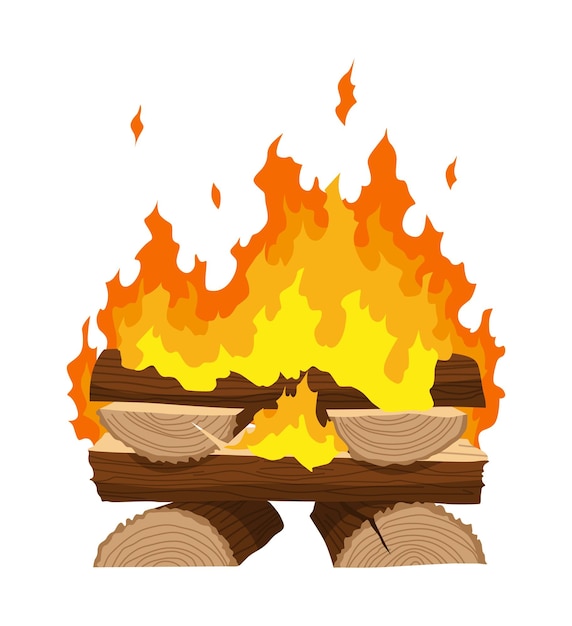 Tipo de fogata Burning wood símbolo de viaje y aventura fogata vectorial o fogata de madera en estilo plano de dibujos animados fogatas turísticas en pila