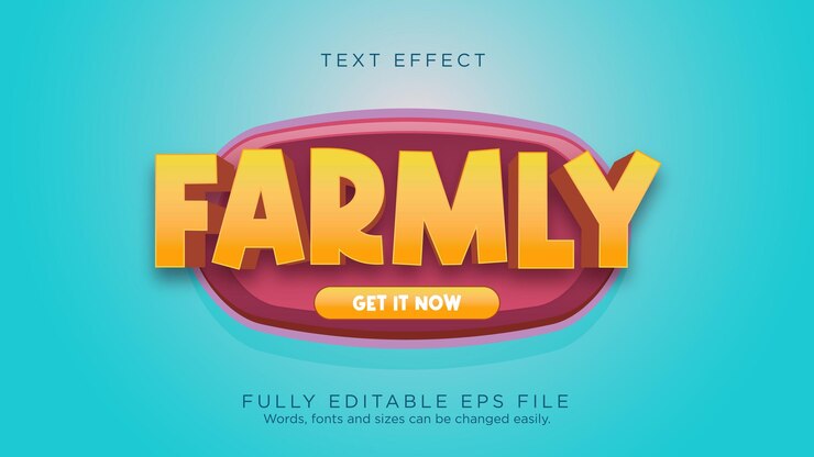 Vector tipo de fuente de efecto de texto del botón de la interfaz de usuario del juego farmly