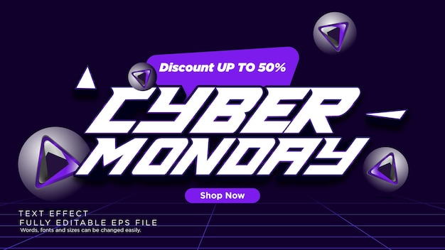 Tipo de fuente de efecto de texto de Cyber Monday retro futurista de alta tecnología