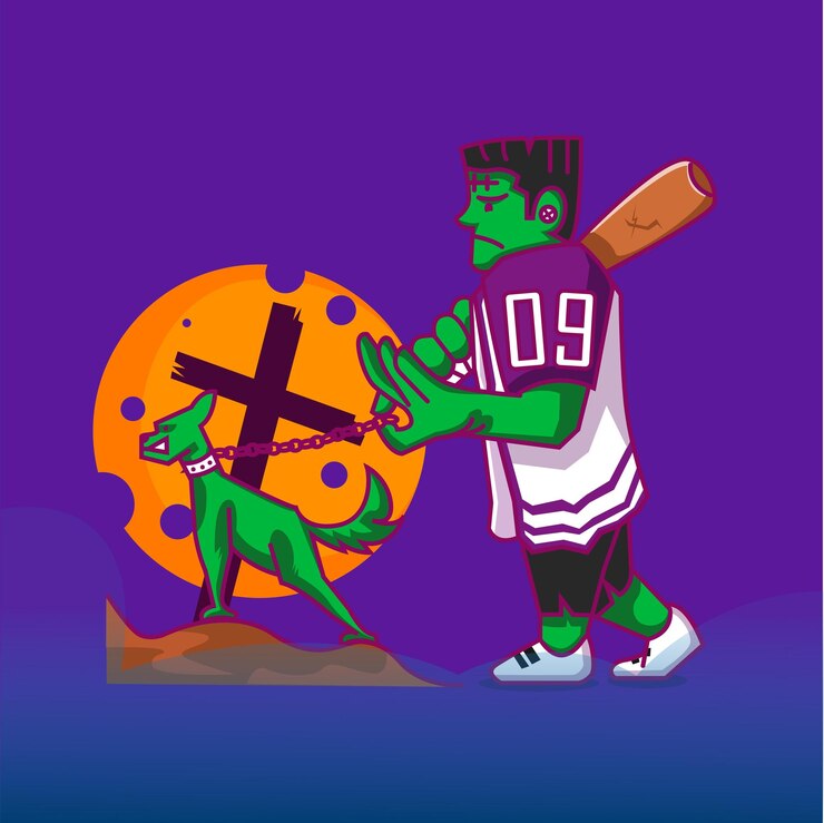 Vector tipo grande con su perro caminando diseño de vector de halloween