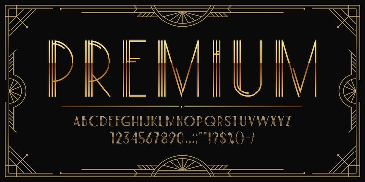 Vector tipo de letra art déco dorado tipo de letra elegante de los años veinte