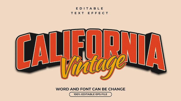 Vector tipo de letra de estilo antiguo efecto de texto vintage de california sobre fondo de color crema