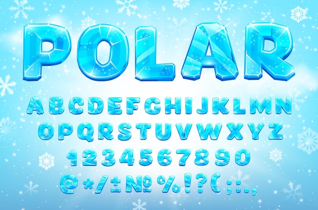 Tipo de letra de hielo congelado de cristal azul de dibujos animados