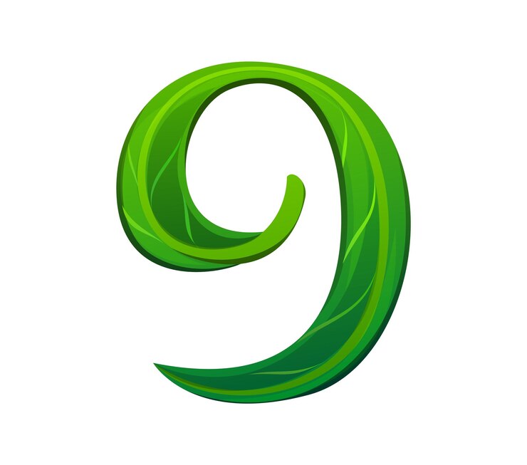 Vector tipo de letra de hoja verde de árbol conjunto de tipos de jardín dígito 9 nueve
