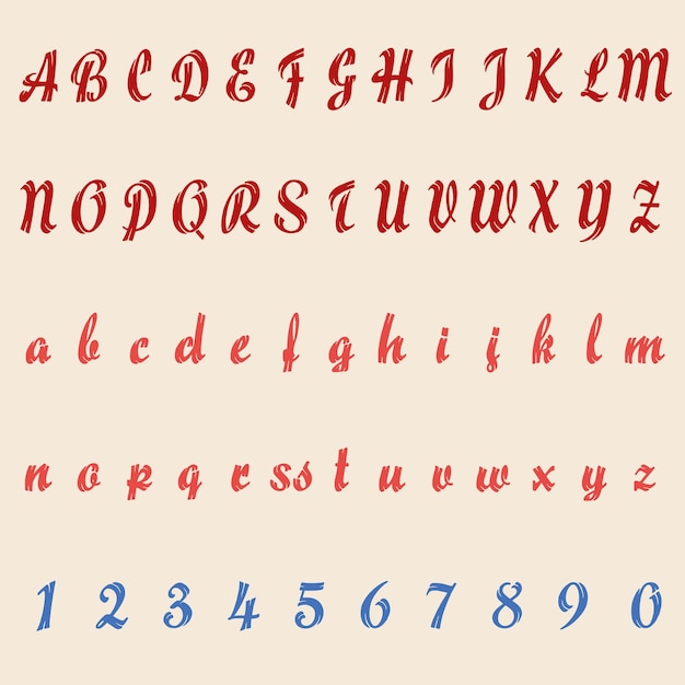 Tipo de letras vintage de trazo de mediados de siglo y gráficos de plantillas de ilustración vectorial de alfabetos