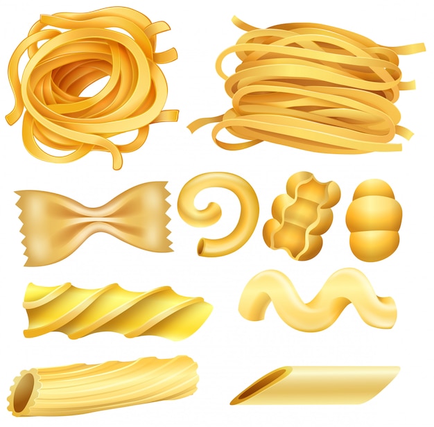 Vector tipo de pasta italiana en el fondo blanco