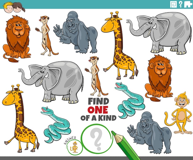 uno de un tipo de rompecabezas con dibujos animados divertidos animales salvajes