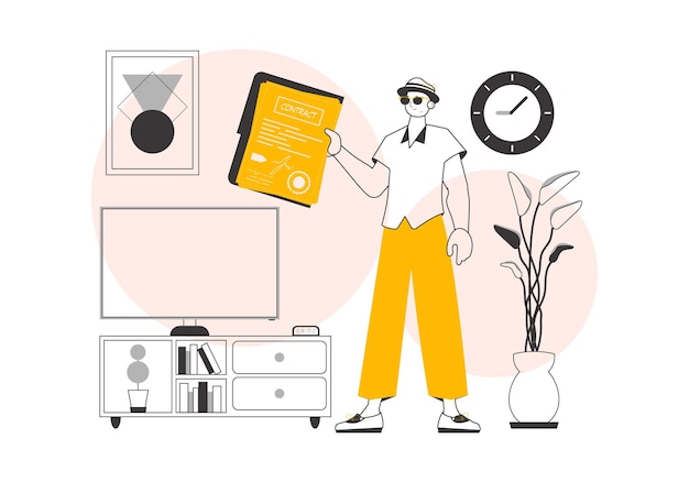 El tipo tiene un contrato en sus manos Lineart estilo de moda ilustración vectorial