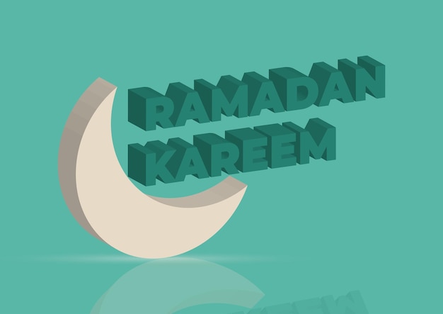 Tipografía 3D de Ramadán Kareem y luna sobre fondo verde