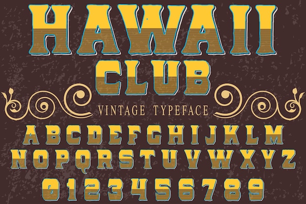 Tipografía alfabética estilo gráfico de hawaii club