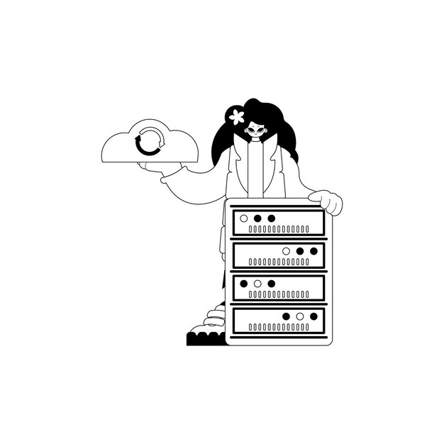 tipografía de almacenamiento en la nube de novia y servidor arte de cable en blanco y negro Estilo de moda Ilustración vectorial