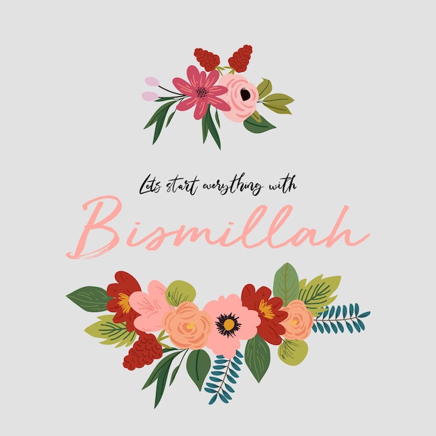 Tipografía bismillah con flores