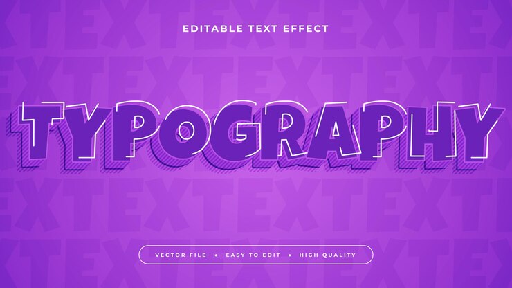 Vector tipografía blanca púrpura estilo de fuente de efecto de texto editable en 3d