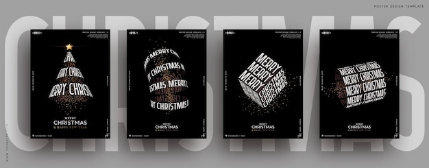 Vector tipografía cinética navideña. plantilla de texto de moda kinetix. feliz navidad y próspero año nuevo. afiche moderno de navidad, pancarta, folleto, volante, portada. letras blancas de fondo negro. ilustración vectorial