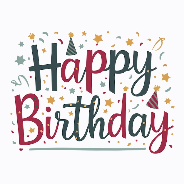 tipografía decorativa de feliz cumpleaños con fuente lúdica en ilustración de fondo blanco