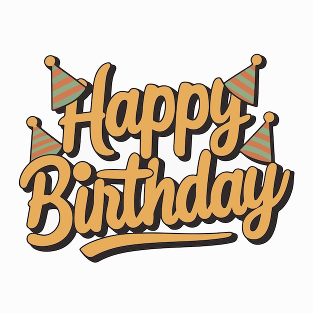 tipografía decorativa de feliz cumpleaños con fuente lúdica en ilustración de fondo blanco
