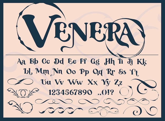 Vector una tipografía decorativa con monogramas y patrones vintage. perfecto para la marca, de invitaciones, postales, impresión de logos, tiendas y muchos otros usos. vector